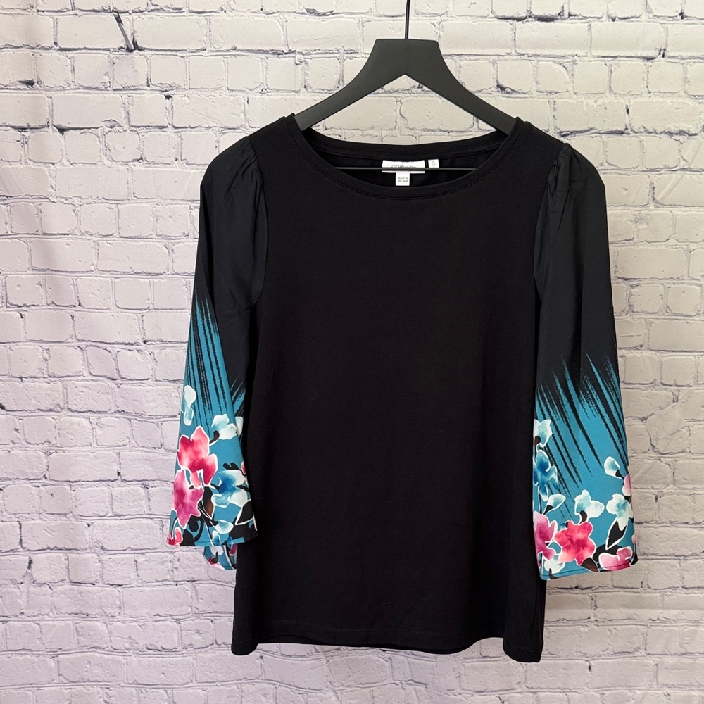 Chico's Black Top with Floral Sleeves